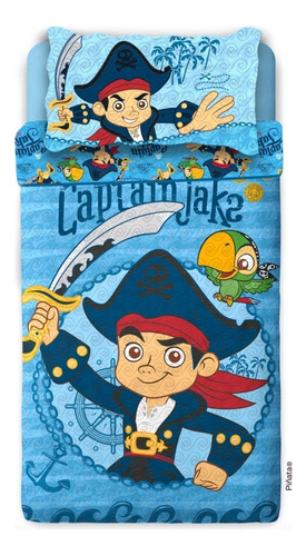 Cover Quilt Frazada Jake Y Los Piratas Plaza 1 1/2 Cubrecama Color Azul Marino Liso