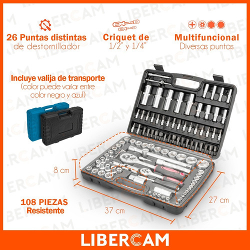 Imagen 4 de 10 de Set Juego De Llaves Tubos Y Puntas Combinadas 108 Pza Valija