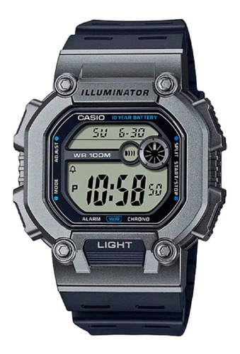 Reloj pulsera Casio Reloj W-737H-1A2, digital, para hombre, fondo gris, con correa de resina color negro, bisel color gris y hebilla simple