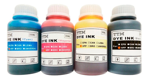 Kit Combo 4 Colores 250ml Tinta Hp Cartucho Sistema Continuo