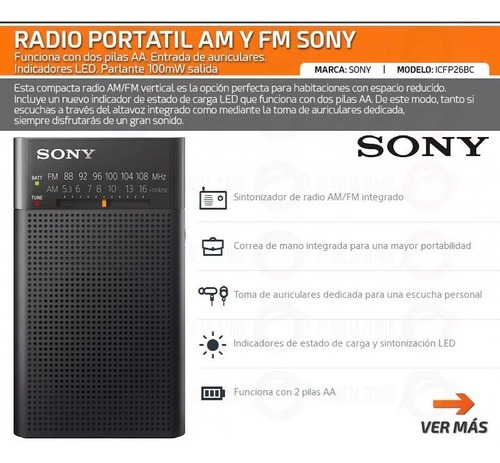 Imagen 2 de 6 de Radio Am Fm Portatil Sony Icf-p26 Analogica Parlante Pilas