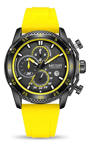 Reloj deportivo Megir 2211 Quartz Chronograph para hombre, correa de color amarillo