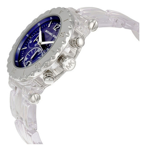 Reloj de pulsera Michael Kors Mk5409 Bel Air para mujer, color de correa de bisel transparente, color de fondo de acero inoxidable, color azul