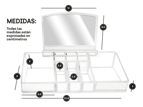 Porta Cosméticos De Acrílico Con Espejo + 11 Compartimentos