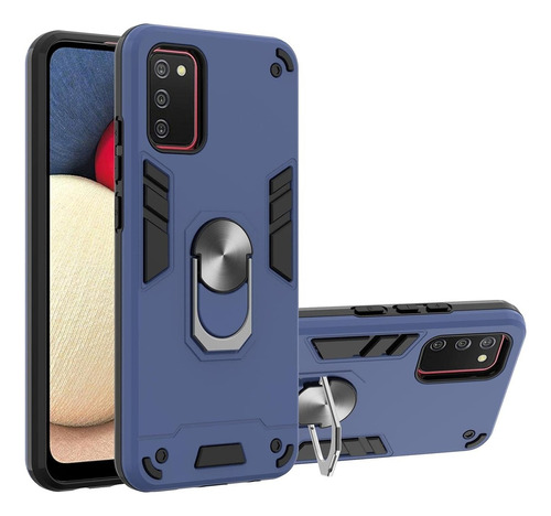 Funda Para Samsung A02s Con Anillo Metálico Azul Antishock