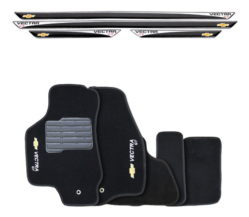 Kit De Soleiras + Tapetes Bordados Preto Para Gm Vectra Gt