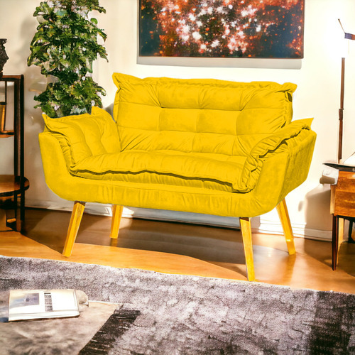 Namoradeira Decorativa Para Recepção Consultório Suede Cores Cor Amarelo Desenho do tecido SUEDE LISO