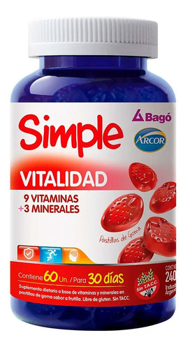 Simple Bago Vitalidad Minerales Vitaminas 60 Pastillas Goma Sabor Frutilla