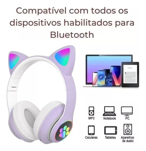 Fone De Ouvido Bluetooth Infantil Sem Fio Com Led