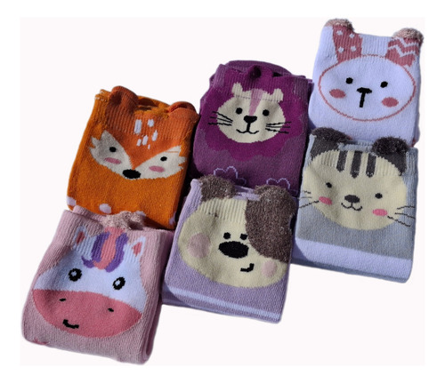 Calcetas De Algodón Para Niña De Animales Hasta La Rodilla Multicolor Variado Único