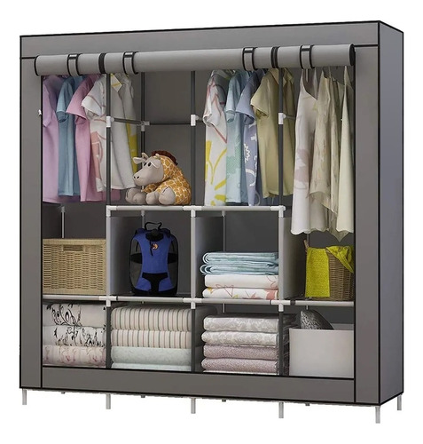 Closet Ropero Armable Grande Guardaropa Organizador Zapatera Color Gris