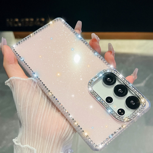 Funda Con Borde Transparente Con Purpurina Y Diamantes De Imitación Para Samsung S25 Ultra S25 +