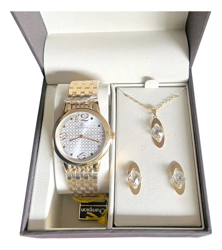 Kit Relógio Champion Feminino Analógico Cn24155w Cordão e Brincos