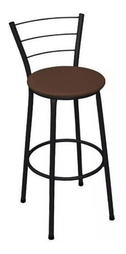 Imagem 2 de 6 de Kit 4 Banquetas Médias Bar Preta Com Encosto Assento Marrom