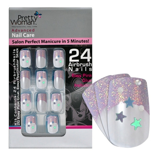 Pretty Woman Uñas Plasticas Acrilicas Set Lila C Brillo