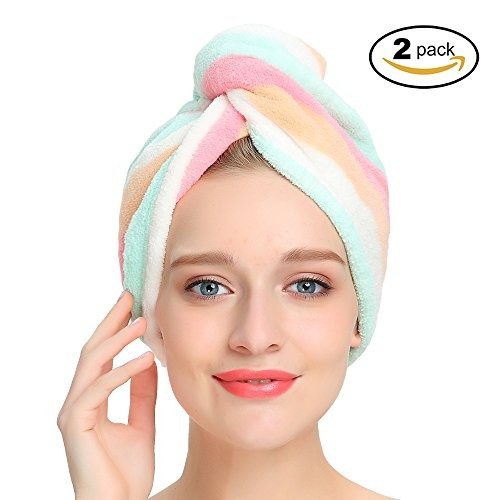 Aurotrends Microfiber Hair Turban Wrap 2 Pack, Quick Dry Hai