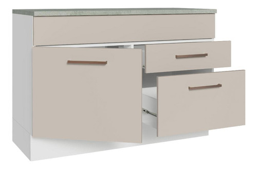 Gabinete Bajo Cocina Madesa Agata 120cm Con Encimera Bc Color Blanco/Crema