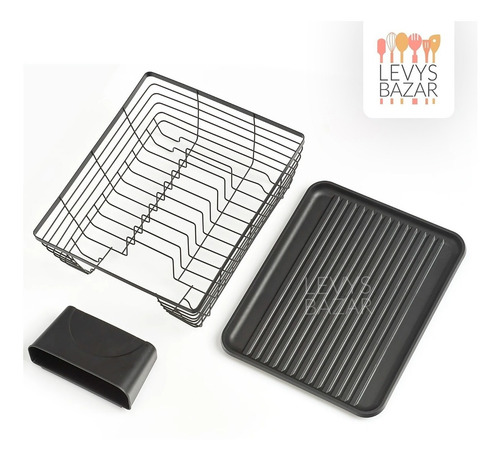 Secaplatos Escurridor Platos Cubiertos Con Bandeja Negro