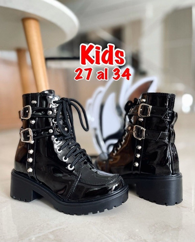 Botas De Charol Para Niñas Color Negro Estilo Rockera Moda 