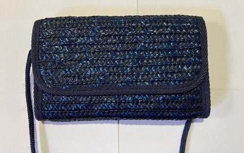 Cartera Pequeña Azul De Mimbre. Tira Media 