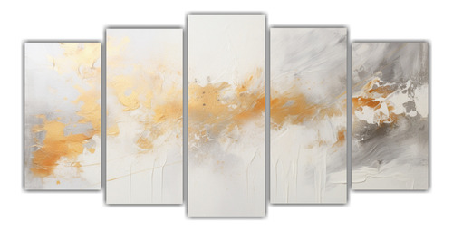 100x50cm Set 5 Canvas Vintage Abstract White Paint With Gold