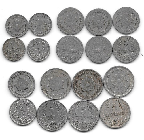 9 Monedas Uruguay De 1, 2 Y 5 Centesimos Año 1901 A 1941