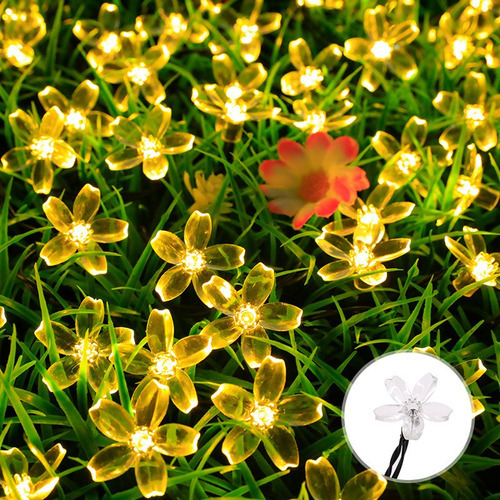 Cadena solar Sakura de 20 luces LED decorativas para jardín, color blanco cálido