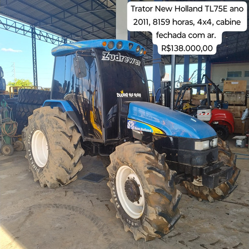 Trator New Holland Tl75e, Ano 2011, 4x4, Cabine Com Ar.