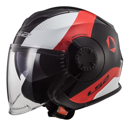 Casco Abierto Moto Ls2 570 Verso Technic Doble Visor Color Negro/Rojo/Blanco Tamaño del casco L