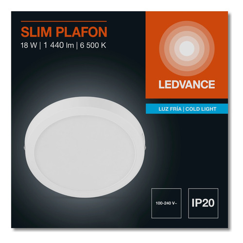 Lámpara Led 91193 De Sobreponer 18w Luz Fría 6500k Ledvance Blanco