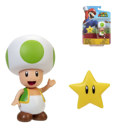 Super Mario Toad Verde Con Estrella Orig Articulada 10 Cm