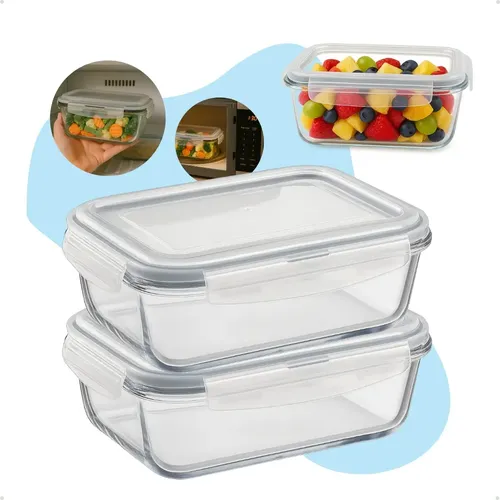 Pote Hermetico Kit 2 Potes Vidro 1040ml Hermético Marmita Forno Refra
