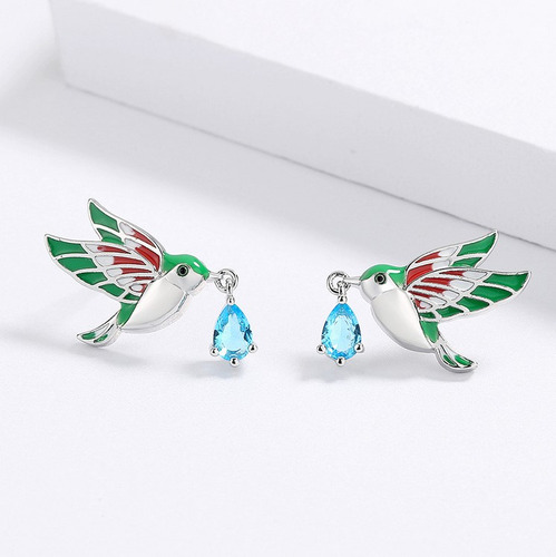 Aretes De Colibrí Tipo Broquel Chapado En Plata Ley 925 Con