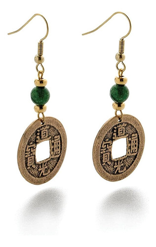 Moneda Ing Con Aretes Jade Metal Piedra Preciosa Jade