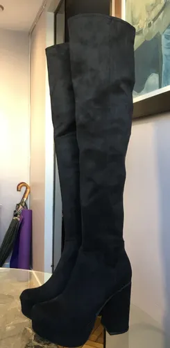 Botas Mujer Bucaneras Eco Cuero Gamuzadas Negras Ca a Larga