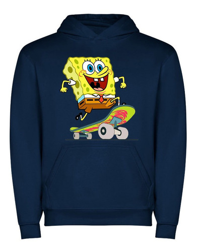 Poleron Con Capucha Y Bolsillo Niño Bob Esponja Patineta