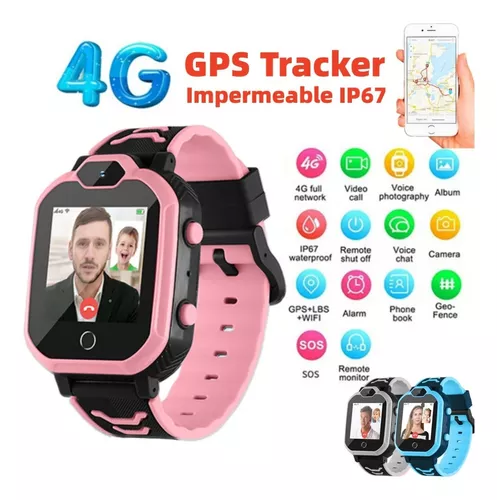  Reloj inteligente 4G para niños con rastreador GPS y  videollamadas, reloj de teléfono celular para niños de 5 a 12 años, con una  tecla, SOS, llamada, chat de voz, cámara, reloj