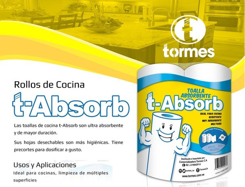 Toalla Absorbente T-absorb Blanco (3 Paq X 2 Rollos)