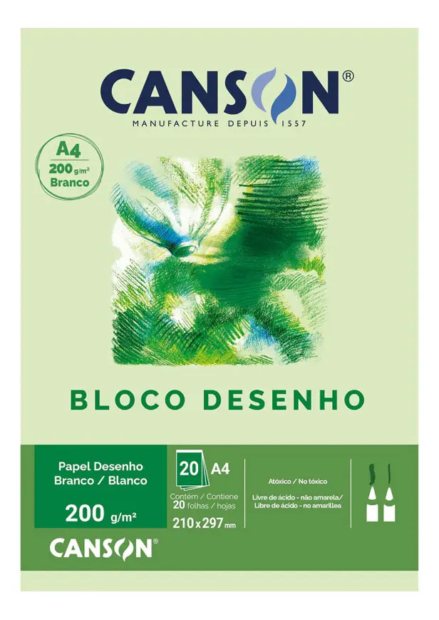 Bloco Desenho Canson A4 200g 20 Folhas Branco
