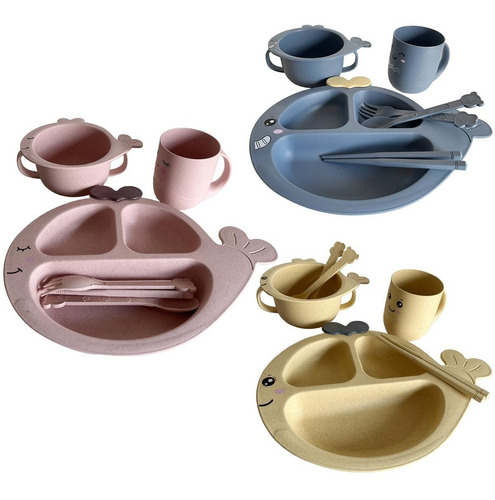 Set Infantil Plato+cubierto+taza+bowl C/ Divisiones Formas 