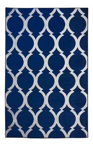 Tapete Geometrico Arabesco 100x150 Cm Lavavel Antiderrapante Cor Azul-marinho