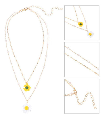 Collar Con Forma De Flor De Margarita Cadena De Perlas En D