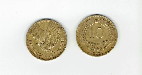 Moneda De Chile, 10 Centésimos De Escudo, 1966. Jp