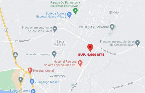 Terreno Zumpango Estado De México 4,000 Mts
