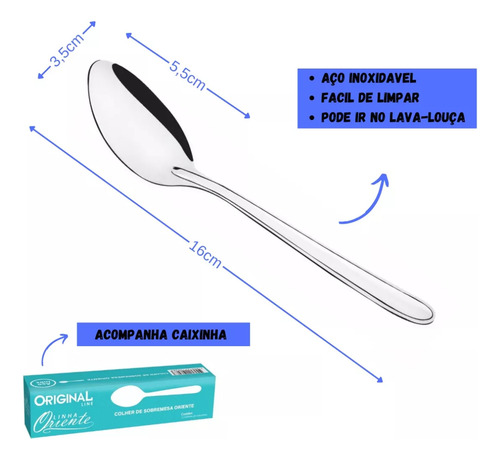 Kit 180 Colher De Sobremesa Oriente 16cm Inox Cozinha