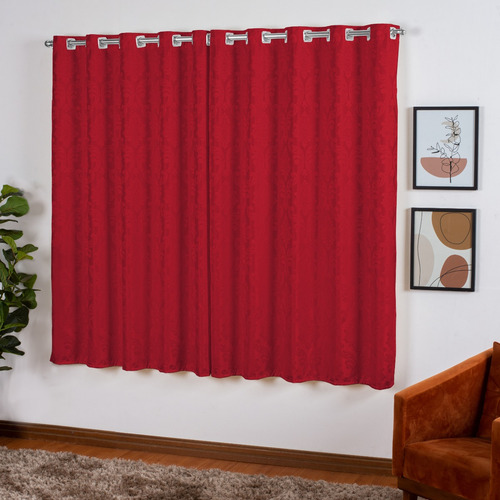 Cortina Jacquard Semi Blackout 2,80 X 1,80 Alta Qualidade Cor Vermelha