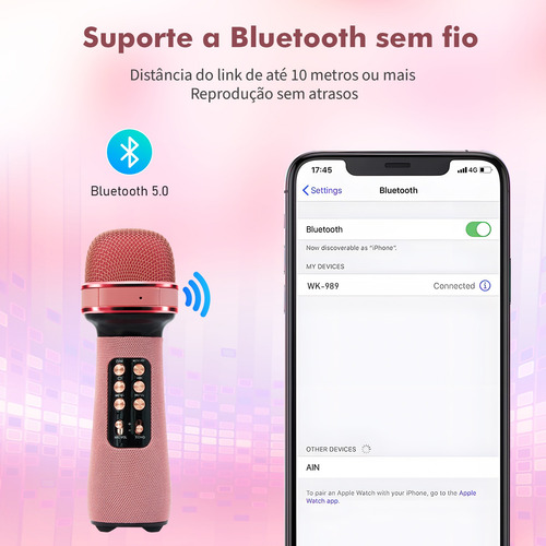 Microfone Sem Fio Com Áudio Bluetooth Karaokê