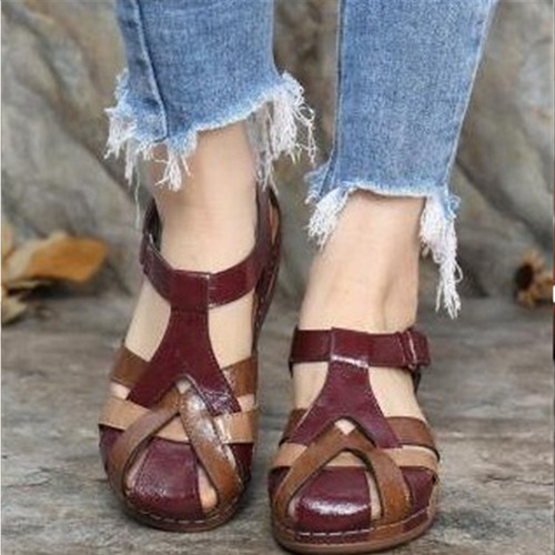 Sandalias De Mujer Zapatos Talla Grande Retro Punta Redonda