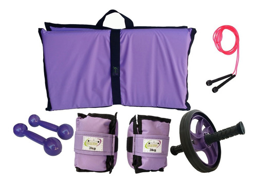 Kit Colchonete + Caneleira 3kg +halter 3kg + Corda + Roda 