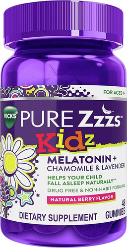 Vicks Pure Zzzz Kidz Sleep + Chamomilla Y Lavanda 48 Gomitas Sabor Frutos rojos